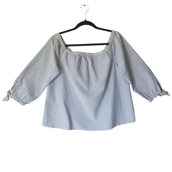 Vineyard Vine Indigo Top Blouse Blue Off Shoulder Striped Stretchy Size 16 - Picture 1 of 9